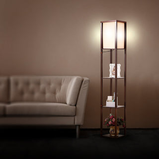Brightech Maxwell - Modern LED Shelf Floor Lamp - Skinny End Table & Nightstand, Havanah Brown