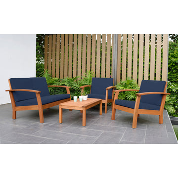 Amazonia Murano 4-Piece Patio Seating Set with Black Cushions | Eucalyptus Wood, Navy