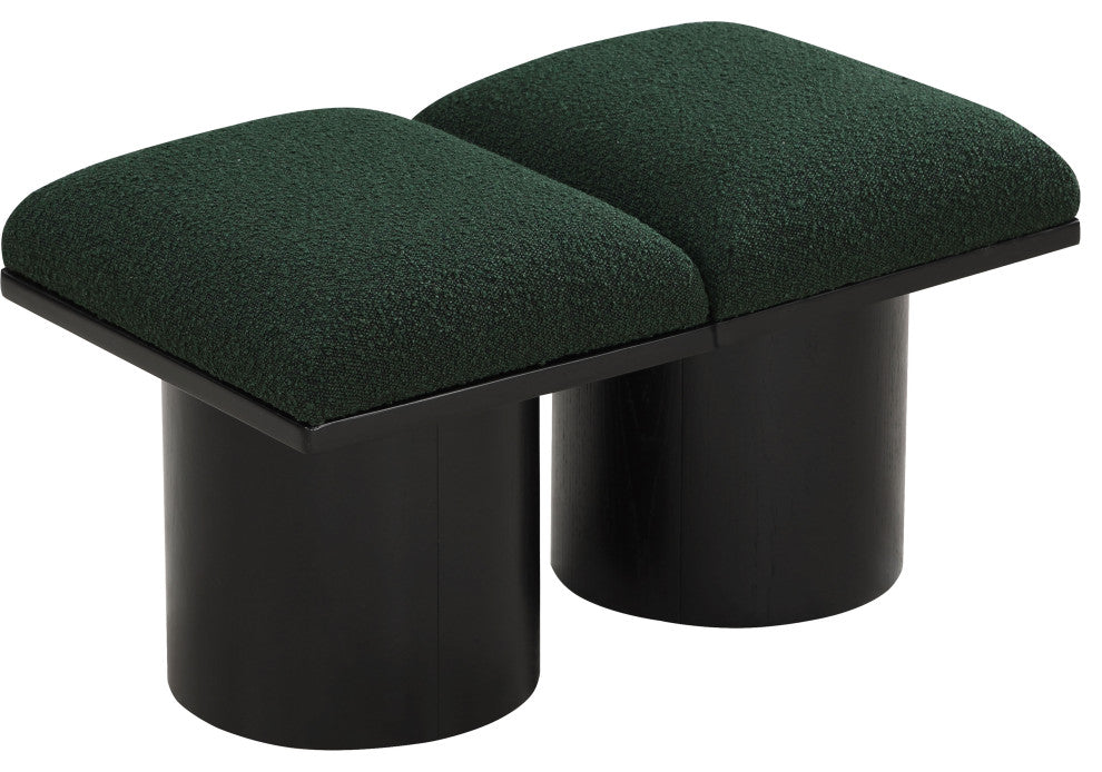 Pavilion Boucle Fabric Upholstered 2-Piece Modular Bench, Green, Black Finish