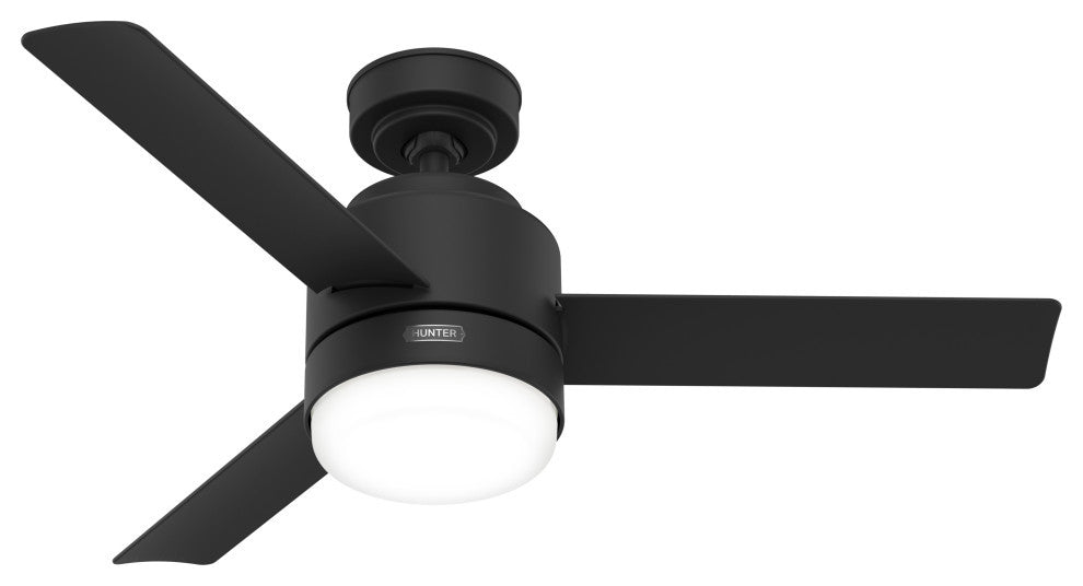 44" Gilmour Matte Black Damp Rated Ceiling Fan, LED Light Kit, Handheld Remote