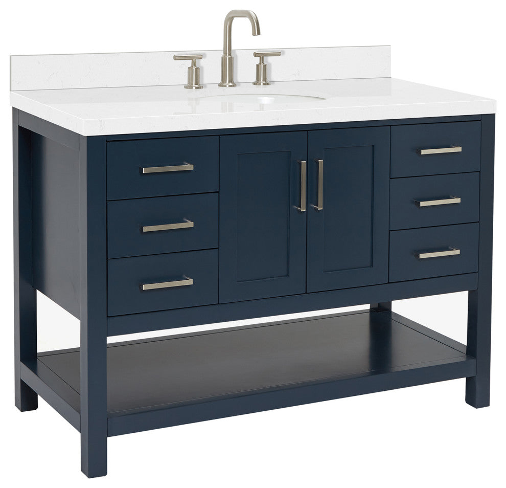 Ariel Magnolia 36"  Single Oval Sink Vanity, Carrara Quartz, Midnight Blue