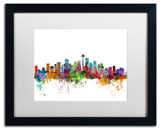 "Seattle, Washington Skyline" Matted Framed Canvas Art by Michael Tompsett