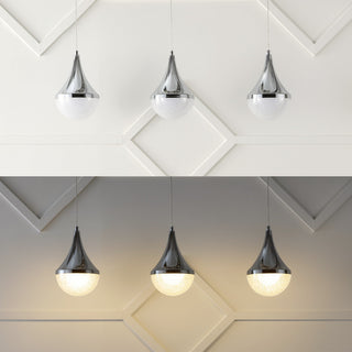 Elyse Teardrop 3-Light Iron/Acrylic Linear Pendant, Chrome/White, Width: 33"