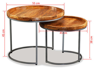 vidaXL Side Table Set of 2 Round Coffee Table Nesting Table Solid Mango Wood