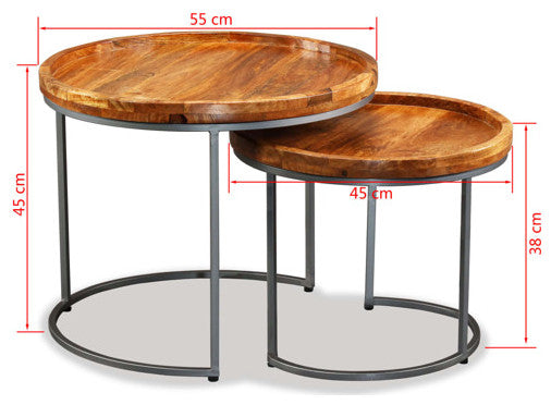 vidaXL Side Table Set of 2 Round Coffee Table Nesting Table Solid Mango Wood