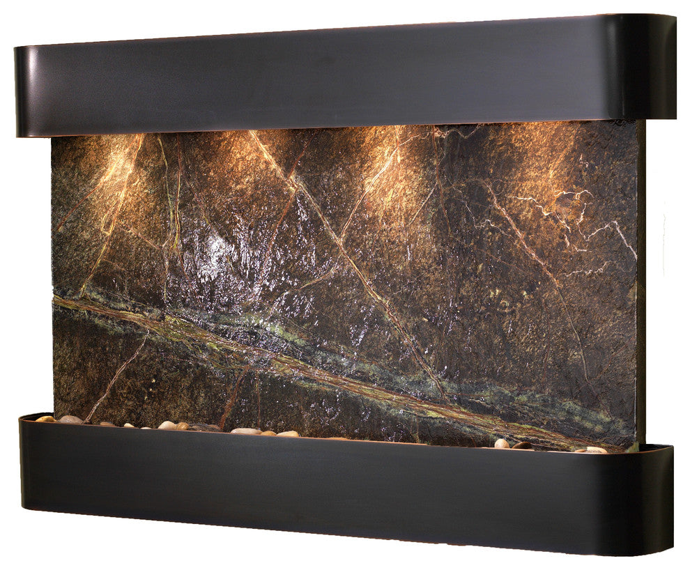 Sunrise Springs water fountain, Green Marble, Blackened Copper, Round