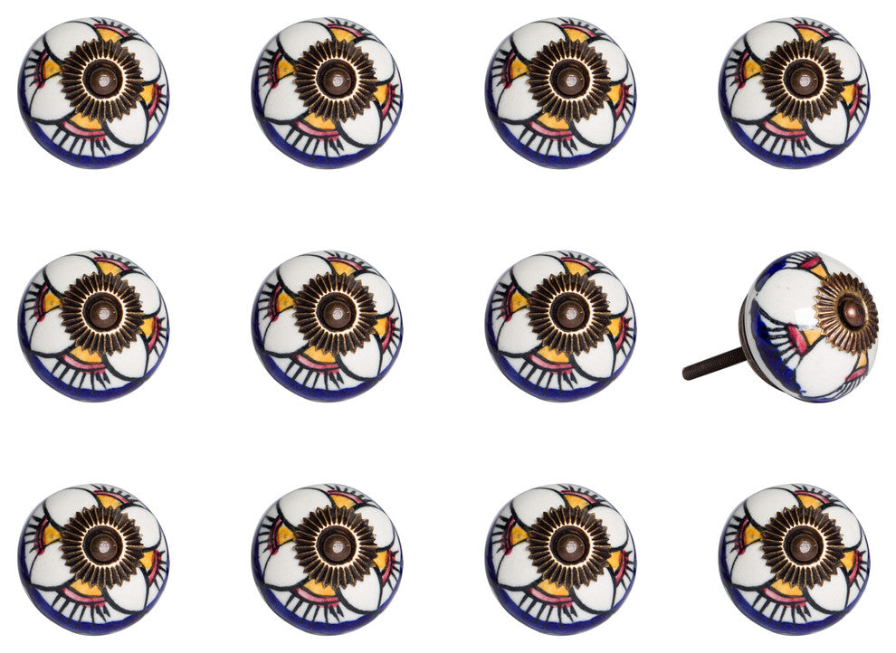 Knob-It Vintage Handpainted Ceramic Knobs, Set of 12, Orange/White/Copper