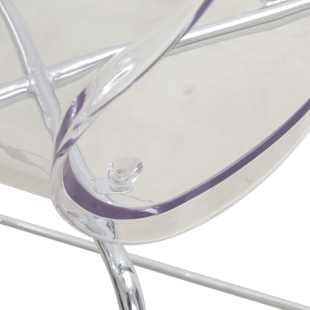 LeisureMod Oyster Acrylic Barstool With Steel Frame in Chrome Finish, Clear
