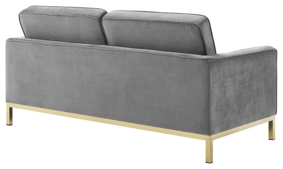 Armchair and Loveseat Sofa Set, Velvet, Gold Gray, Modern, Lounge