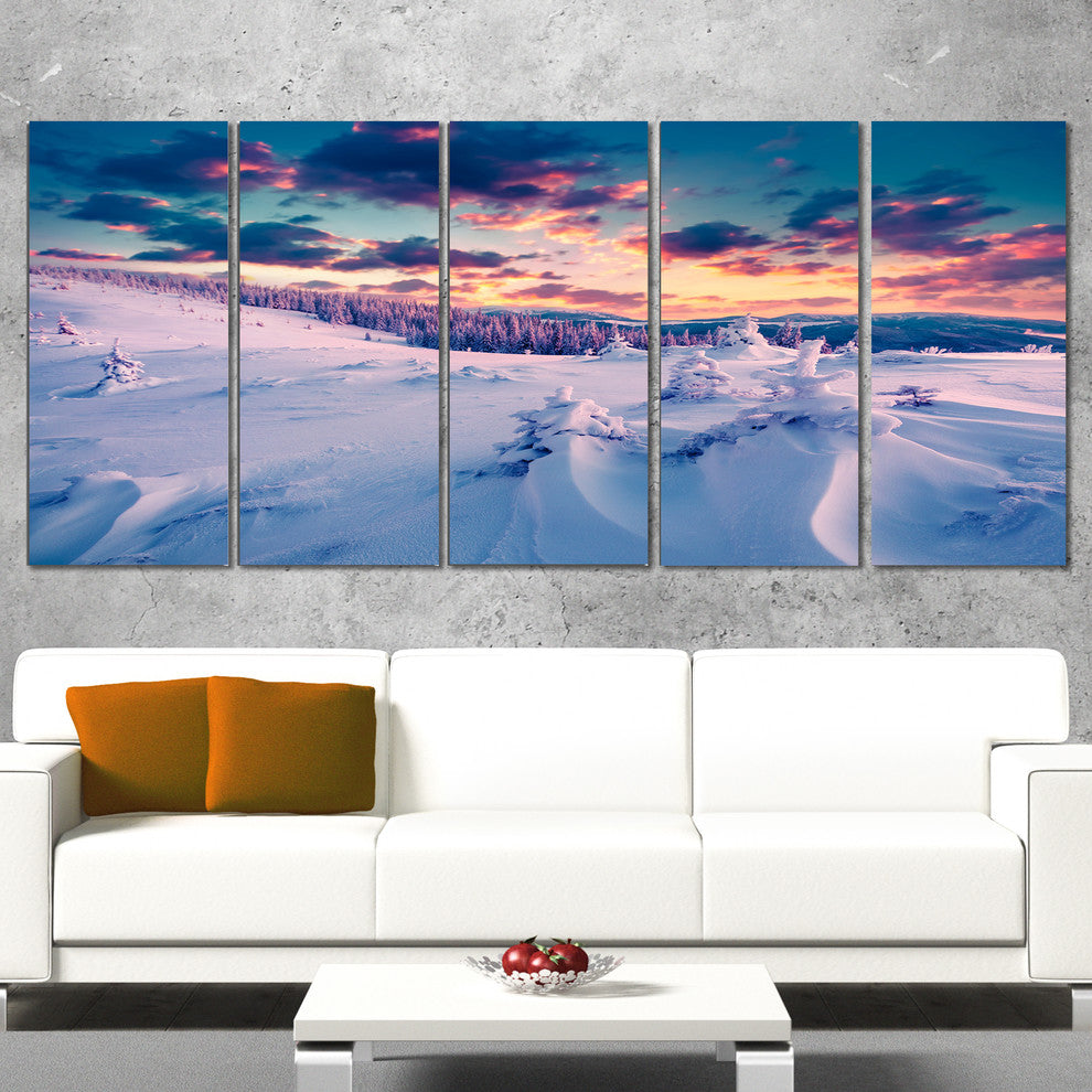 "Winter in Carpathian Mountains" Landscape Canvas Photo Print, 5 Panels, 60"x28"