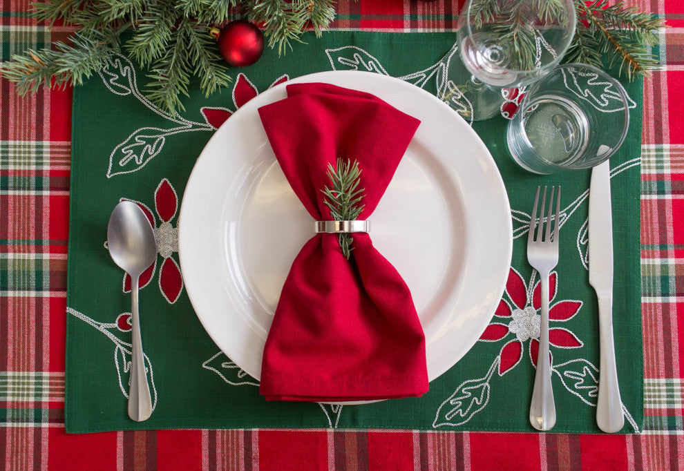 Placemat Embroidered Poinsetta, Set Of 4