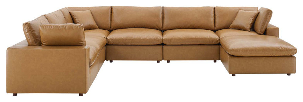 Commix Down Filled Overstuffed Vegan Leather 7-Piece Sectional Sofa - Tan