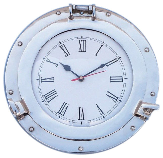 Deluxe Class Porthole Decorative Wall Clock, Chrome, 12"