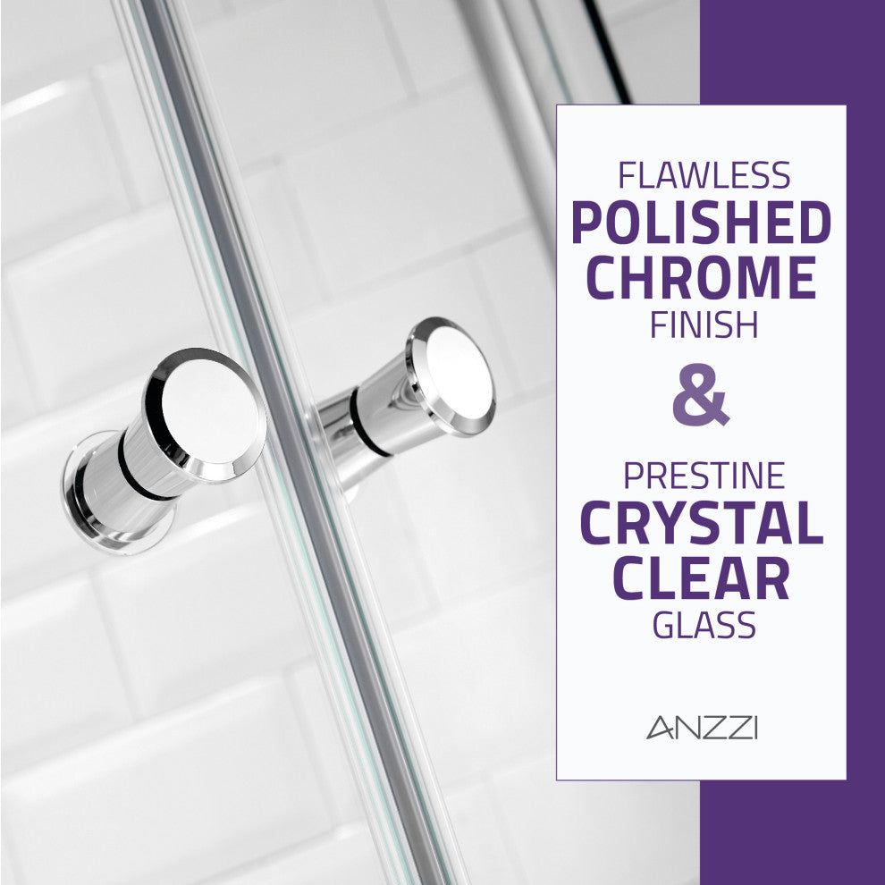 ANZZI Mare 35" x 76" Framed Sliding Shower Enclosure, Polished Chrome