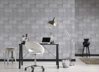 Geometric Faux Textured Wallpaper Featuring Concrete Blocks, 382011