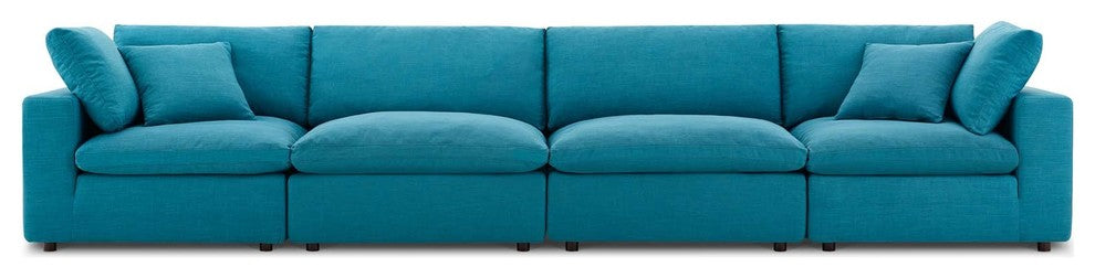 Commix Down Filled Overstuffed 4 Piece Sectional Sofa Set, Teal