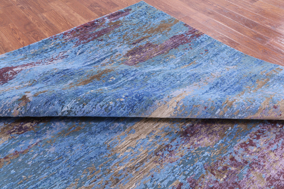 Wool and Silk Abstract Hand-Knotted Rug 9' 0" X 11' 11" Q8782