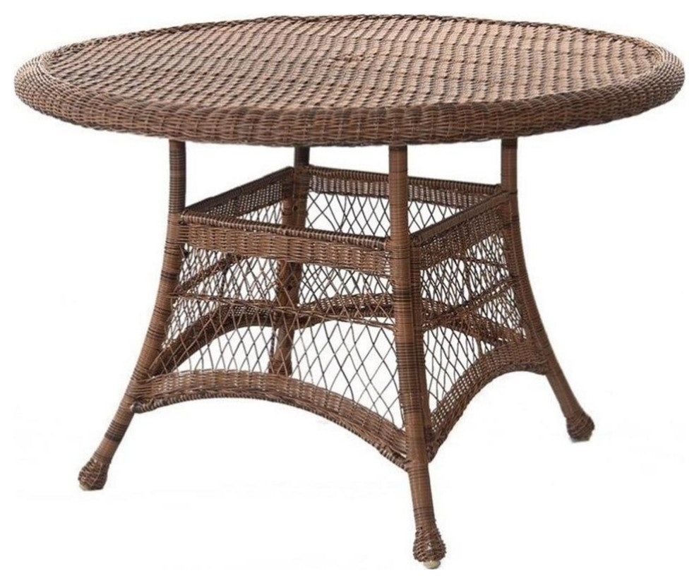 Jeco Wicker 44" Round Dining Table in Honey