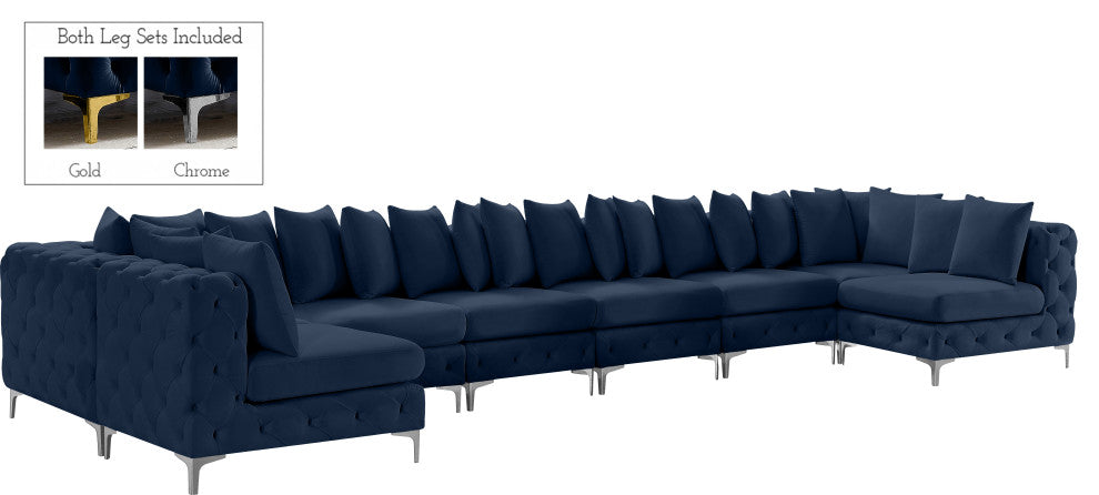 Tremblay Velvet Upholstered 9-Piece Modular U-Shaped Sectional, Navy