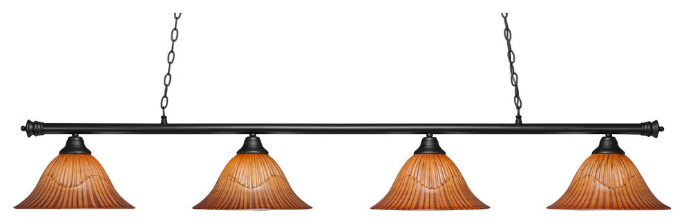 Oxford 4 Light Bar In Matte Black, 14" Tiger Glass