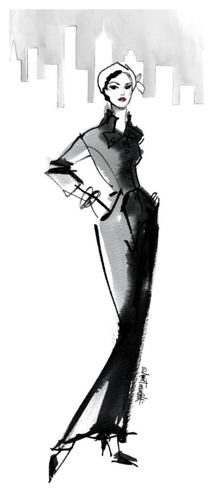 "Fifties Fashion III with Red" Digital Paper Print by Anne Tavoletti, 14"x32"