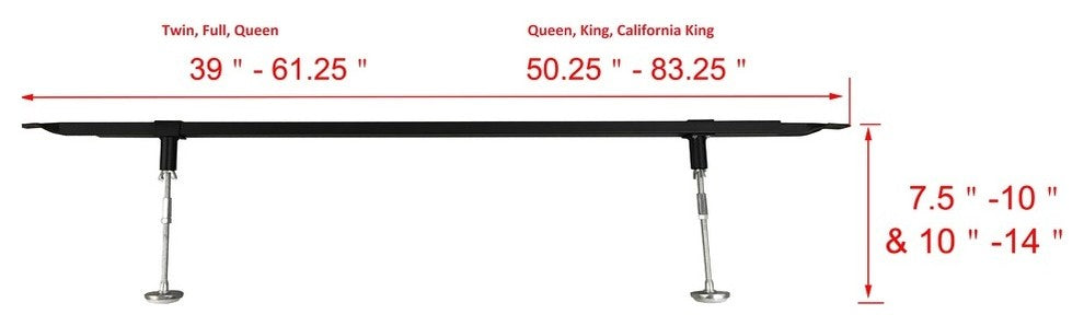 Metal Heavy Duty Center Support Rail System For Bed Frame, Twin; Full; Queen