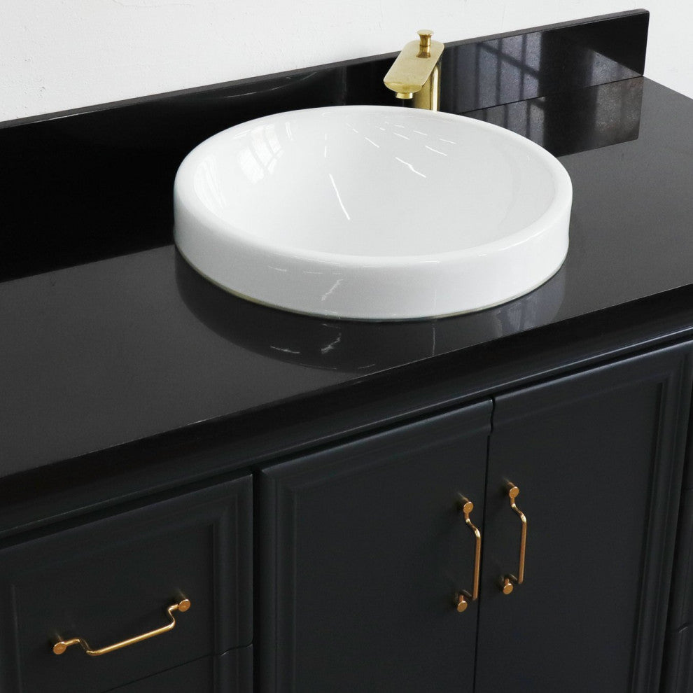 49" Single Sink Vanity, Dark Gray Finish With Black Galaxy Granite