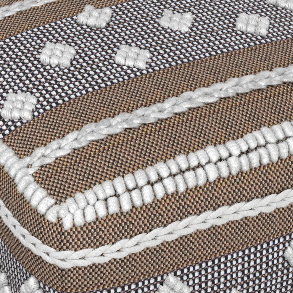 Mapleton Outdoor/Indoor Pouf, White, Beige, Gray Polystyrene Filling