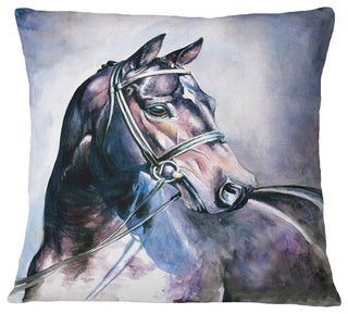 Black Horse With Bridle Abstract Throw Pillow, 16"x16"