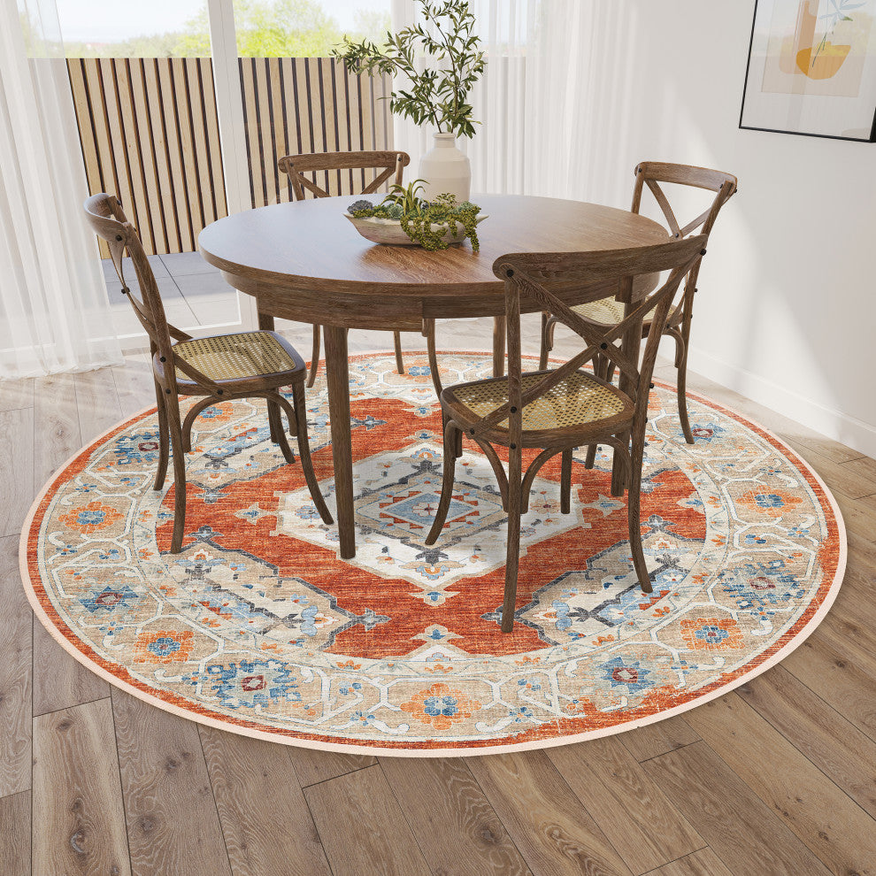 Indoor/Outdoor Marbella MB1 Spice Machine Washable 6' x 6' Round Rug