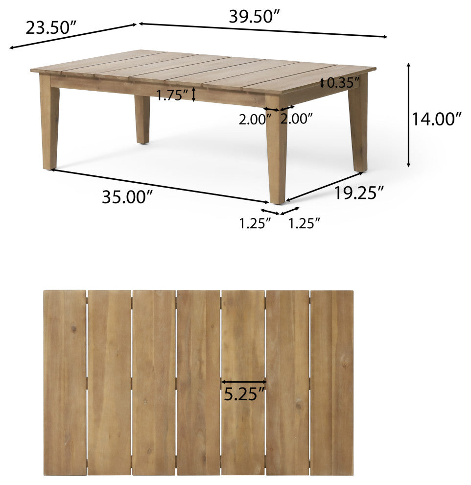 Elmcrest Outdoor Acacia Wood Coffee Table, Light Brown