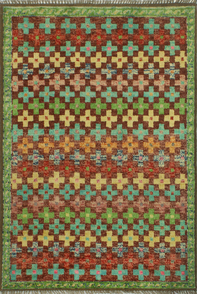 Balochi Brett Burgundy/Light Blue Rug, 3'3x4'10