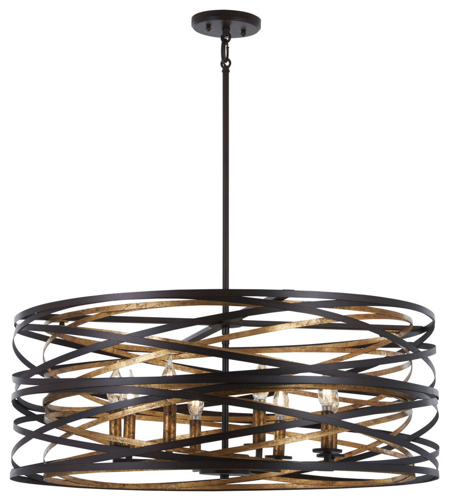 Minka Lavery Vortic Flow 8 Light Pendant, Dark Bronze / Mosaic Gold
