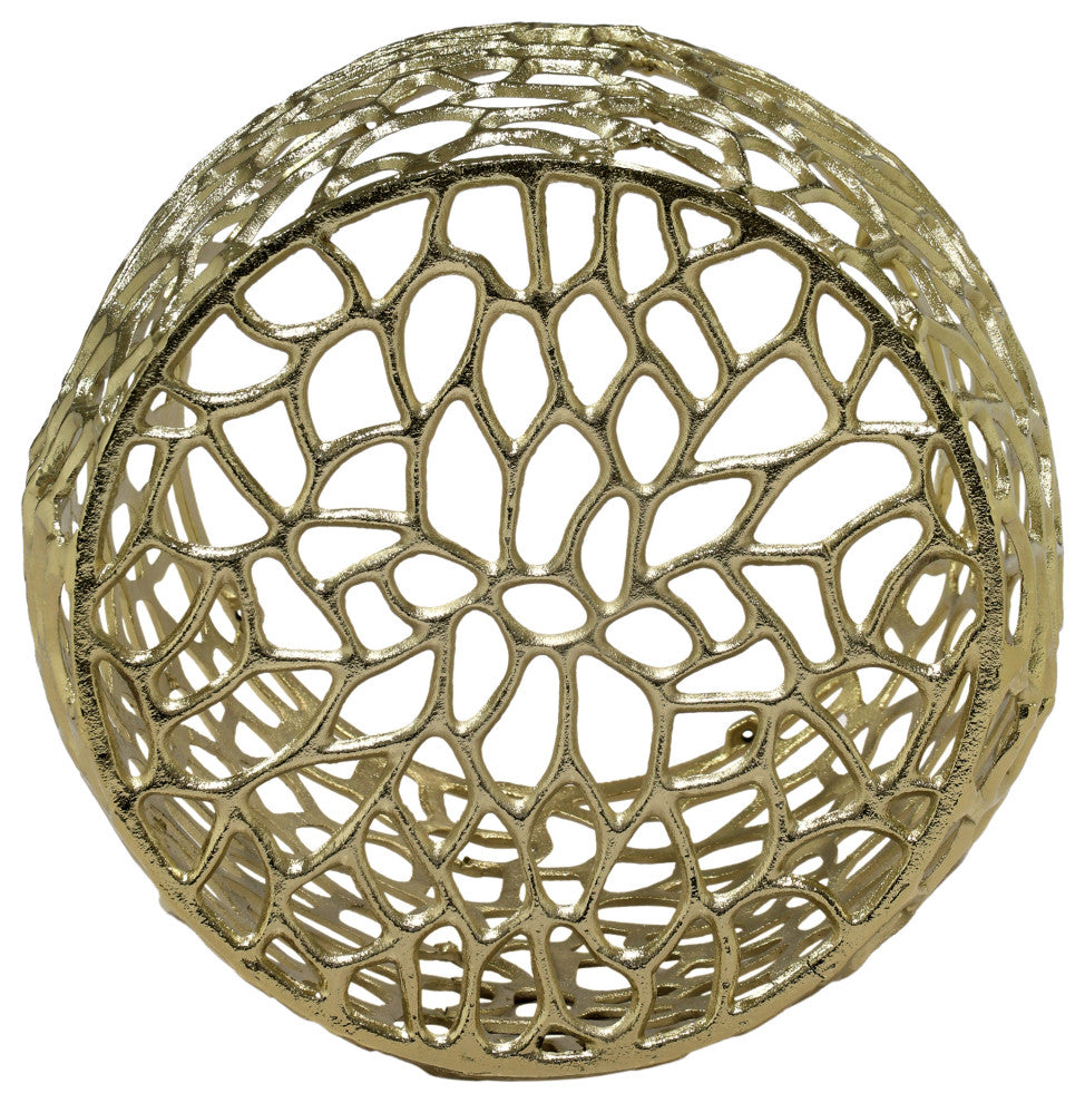 GDF Studio Aluminum Mesh Design Drum End Table, Gold