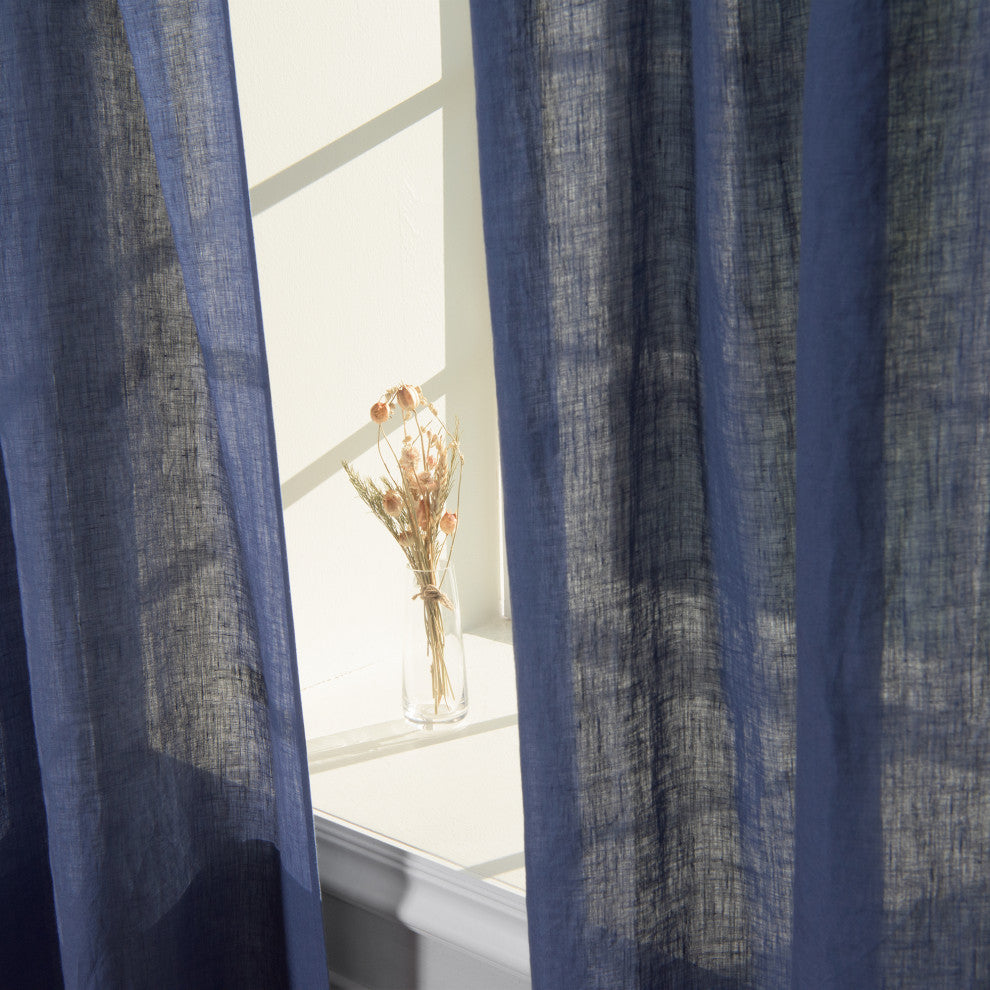 French Linen Romantic Tie Top Curtain, Indigo