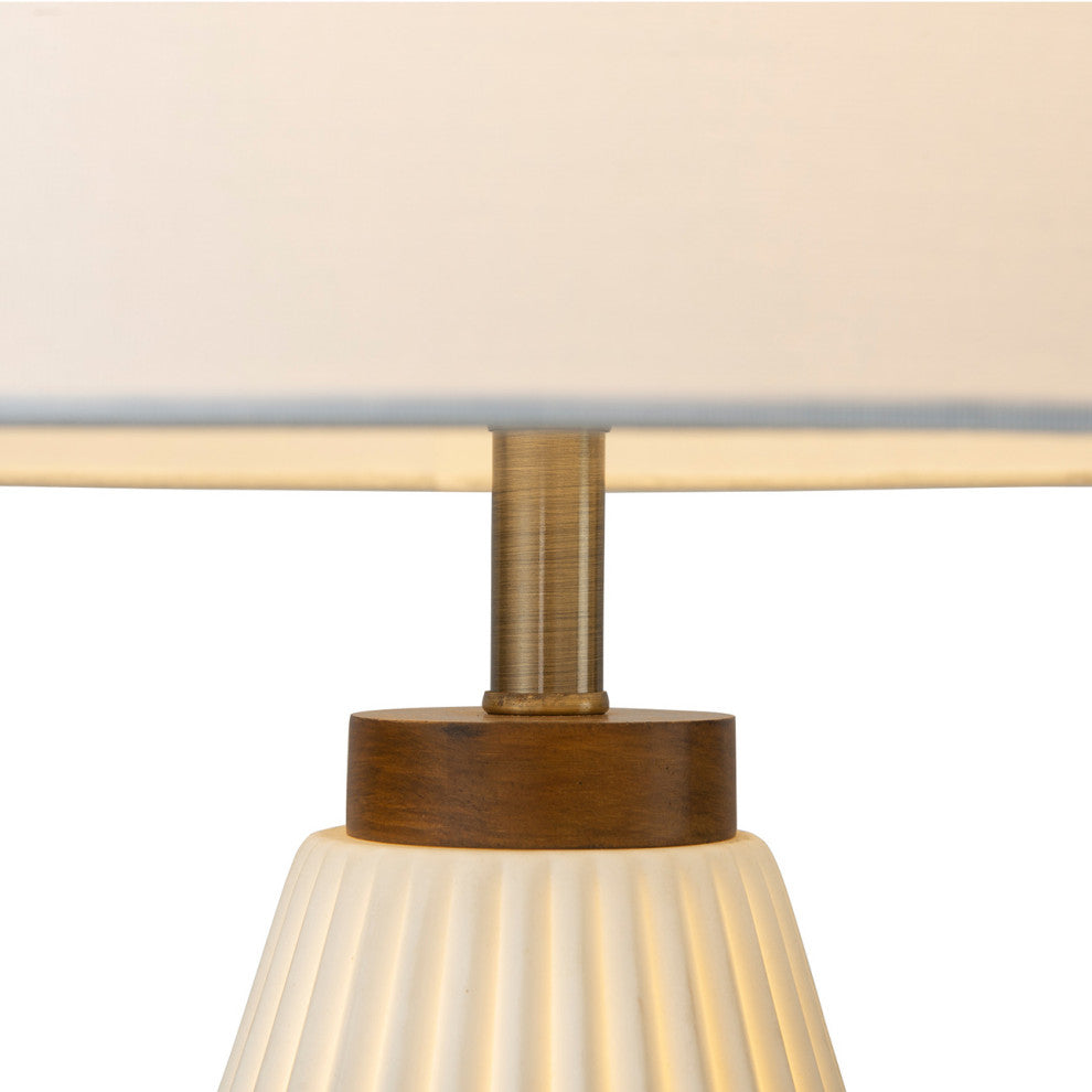 Concord Bone Porcelain Table Lamp - 28", White and Walnut, 4-Way Rotary Switch