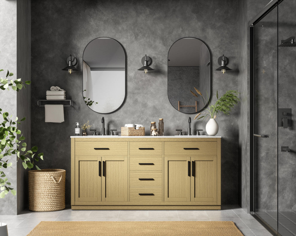 Home Living 72" Double Bathroom Vanity, Honey Brown