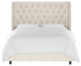 Williams Queen Nail Button Tufted Wingback Bed, Linen Talc