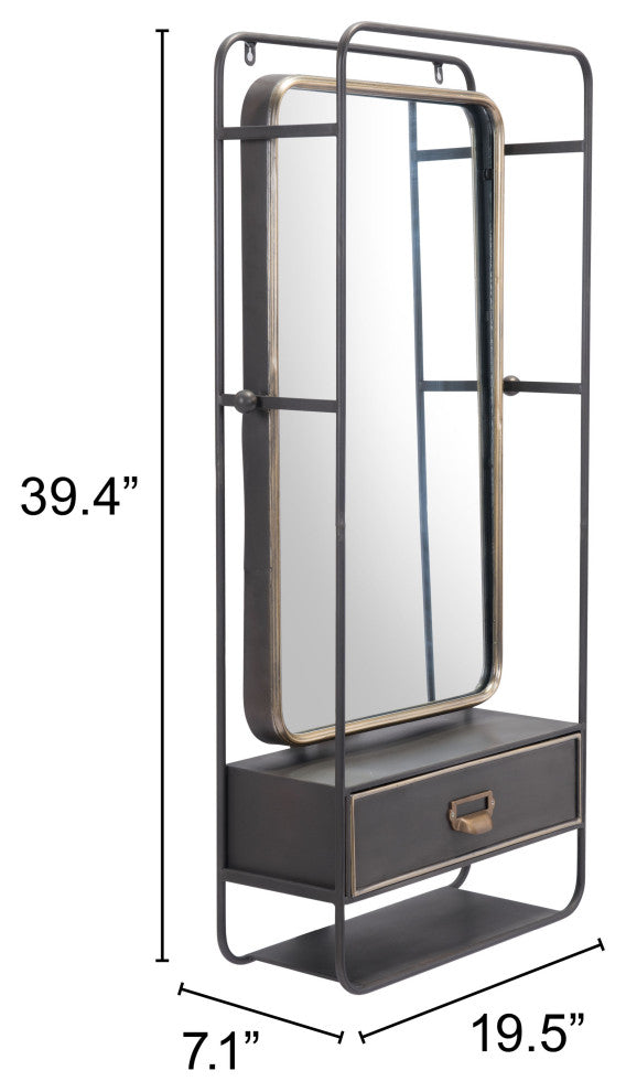 Frame Wall Mirror, Rectangular, Glass, Steel Metal, Black, Gold, Bedroom Living