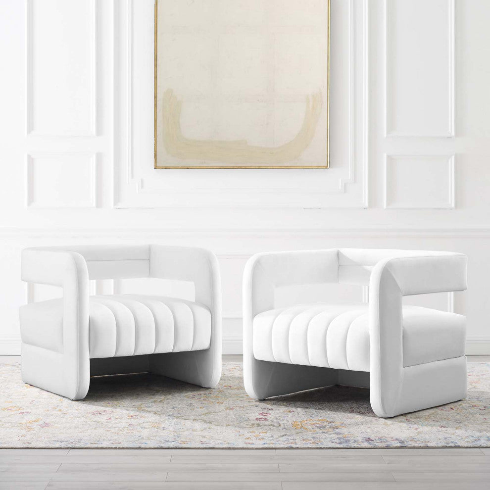 Armchair Accent Chair, Set of 2, Velvet, White, Modern, Lounge Hospitality