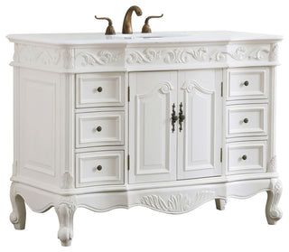 42" Single Bathroom Vanity, Antique White With Ivory White Engineered Marble, Antique White, 48