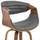 Arya Swivel Bar Stool, Faux Leather and Wood, Gray and Walnut, 30"