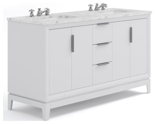 Elizabeth 60" Double Sink Carrara White Marble Vanity, Pure White