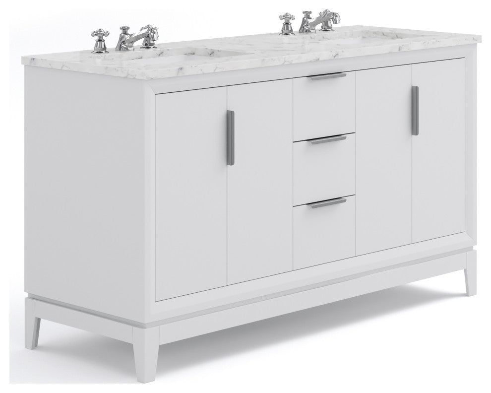 Elizabeth 60" Double Sink Carrara White Marble Vanity, Pure White