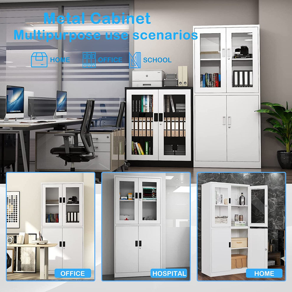 Metal Storage Cabinet 71" Cabinet, Locking Door & 2 Adjustable Shelves, Whtie