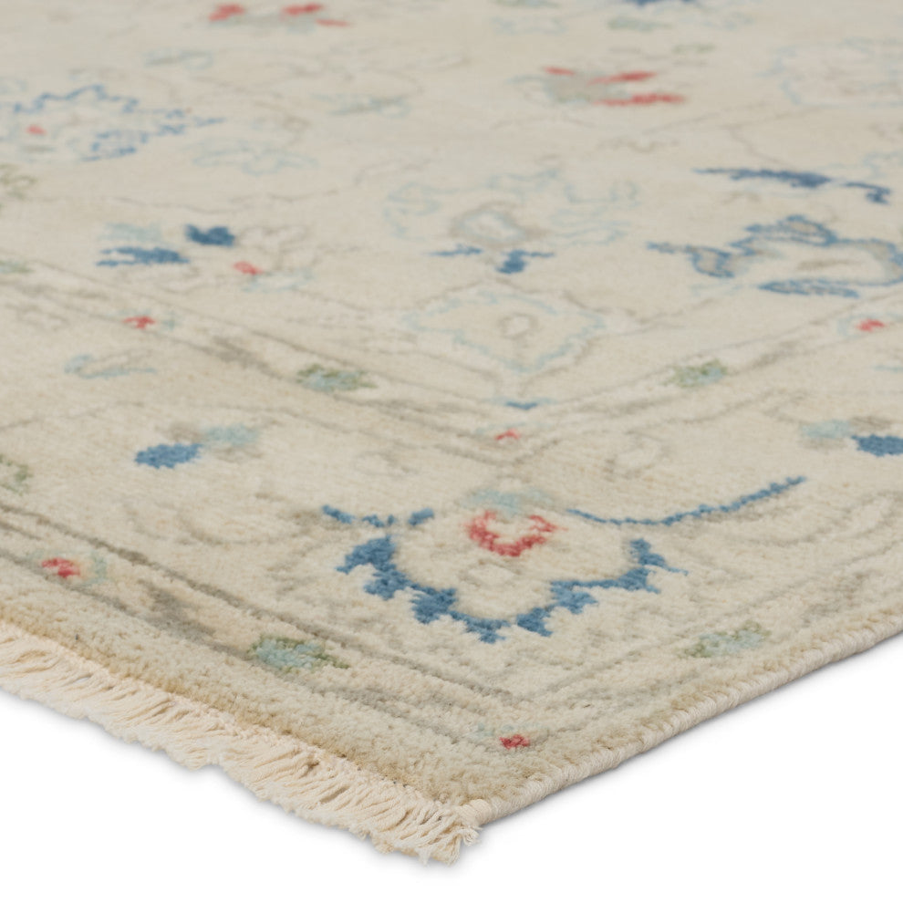 Jaipur Living Hacci Hand-Knotted Floral Cream/ Blue Area Rug, 9'x12'