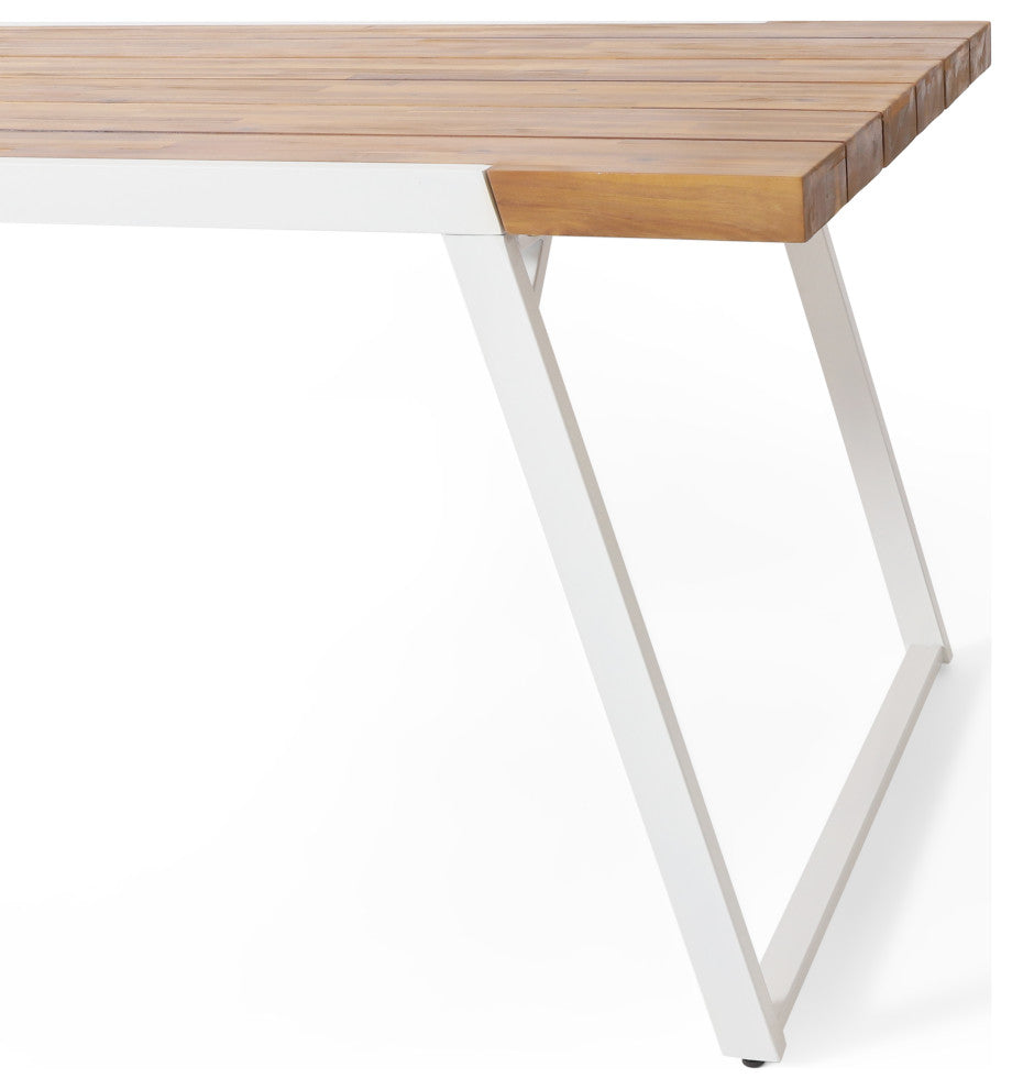 Gebo Outdoor Modern Acacia Wood Dining Table, Teak/White