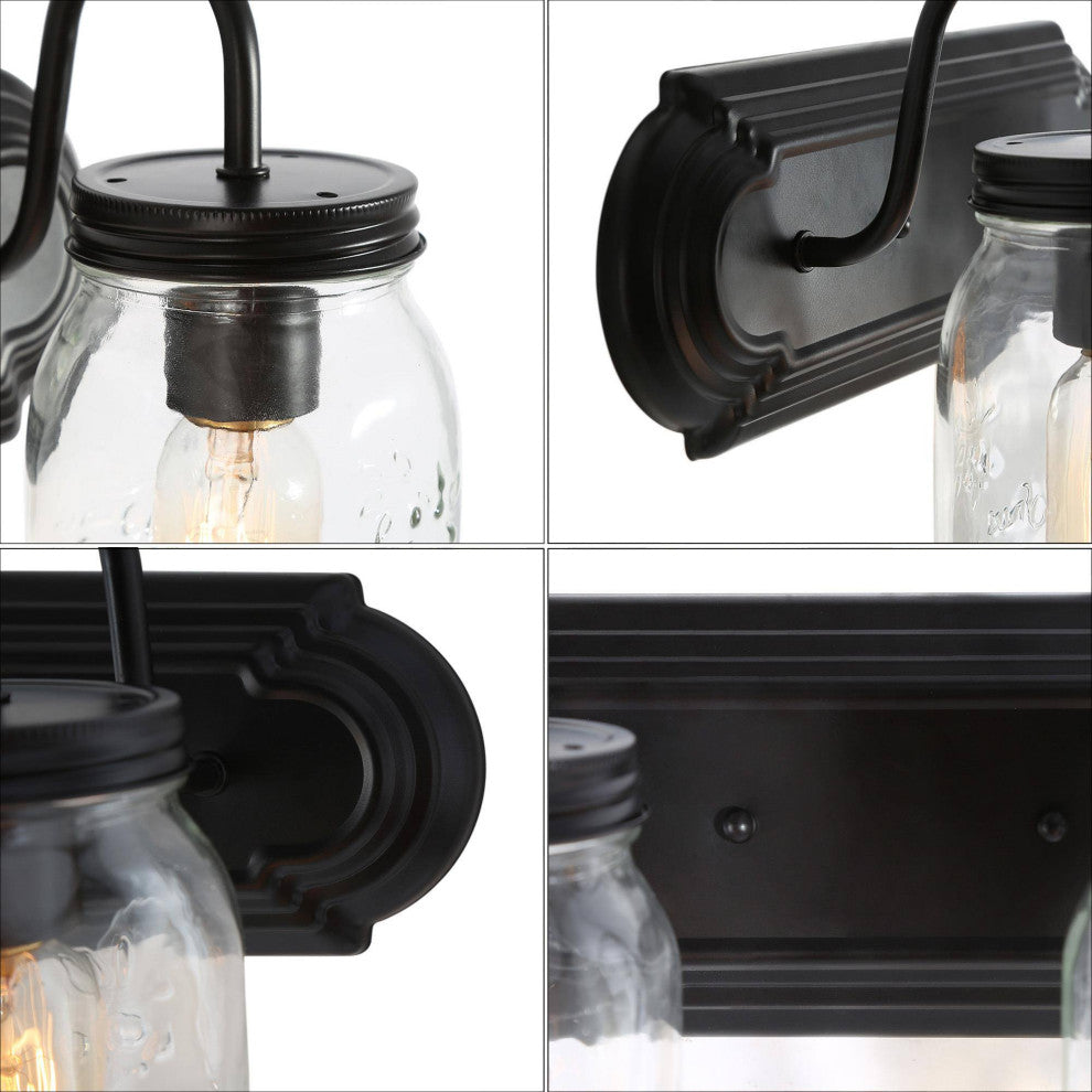 LNC Mason Jar Black Vintage Farmhouse Wall Sconces, 2 Lights