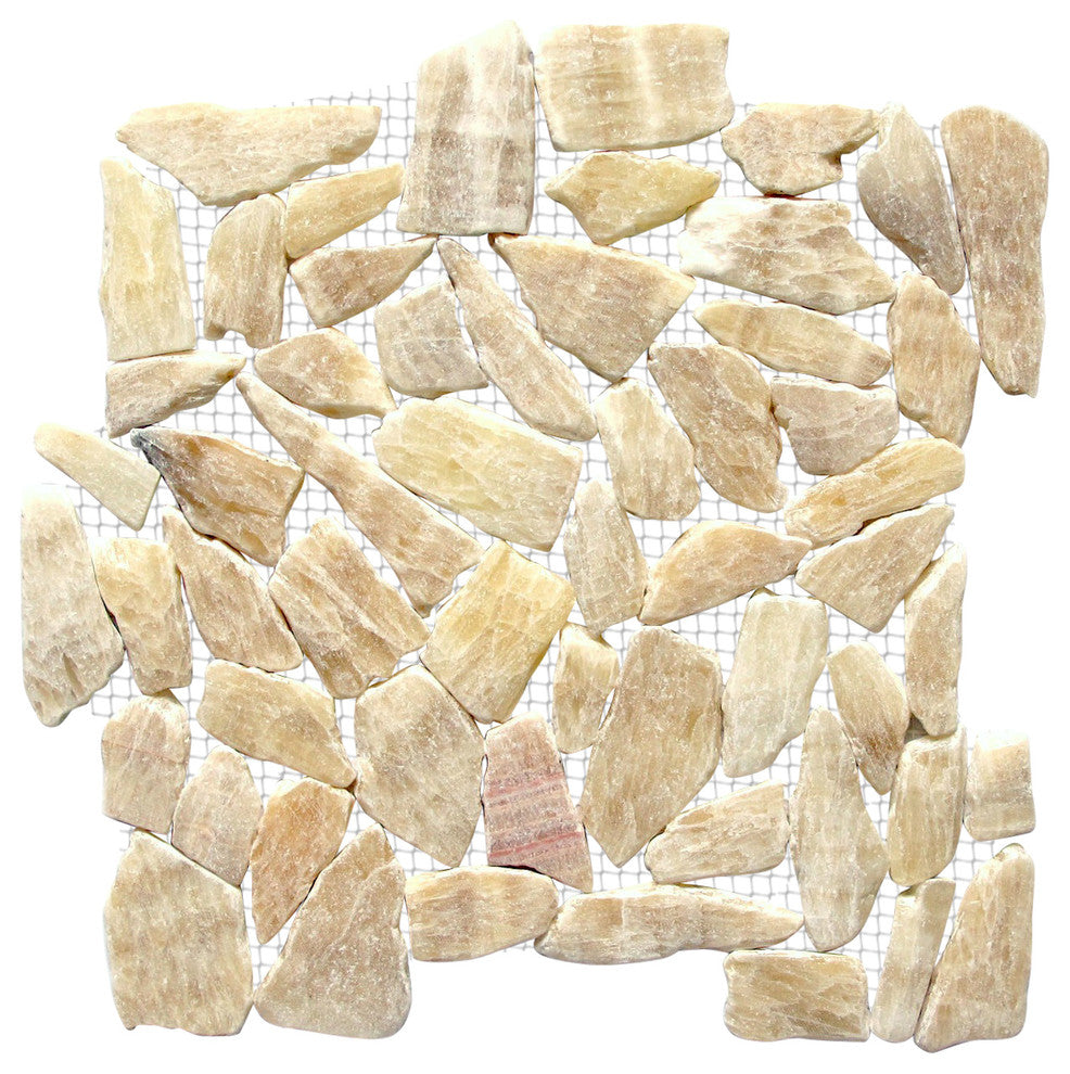 Golden Jelly Natural Interlocking Pebble Tiles, 12"x12", Set of 10
