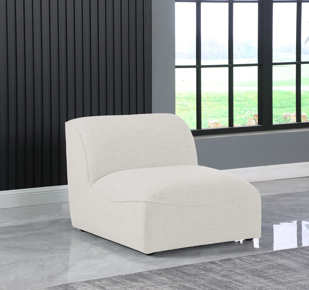 Miramar Linen Textured Fabric Upholstered Armless Chair, Cream